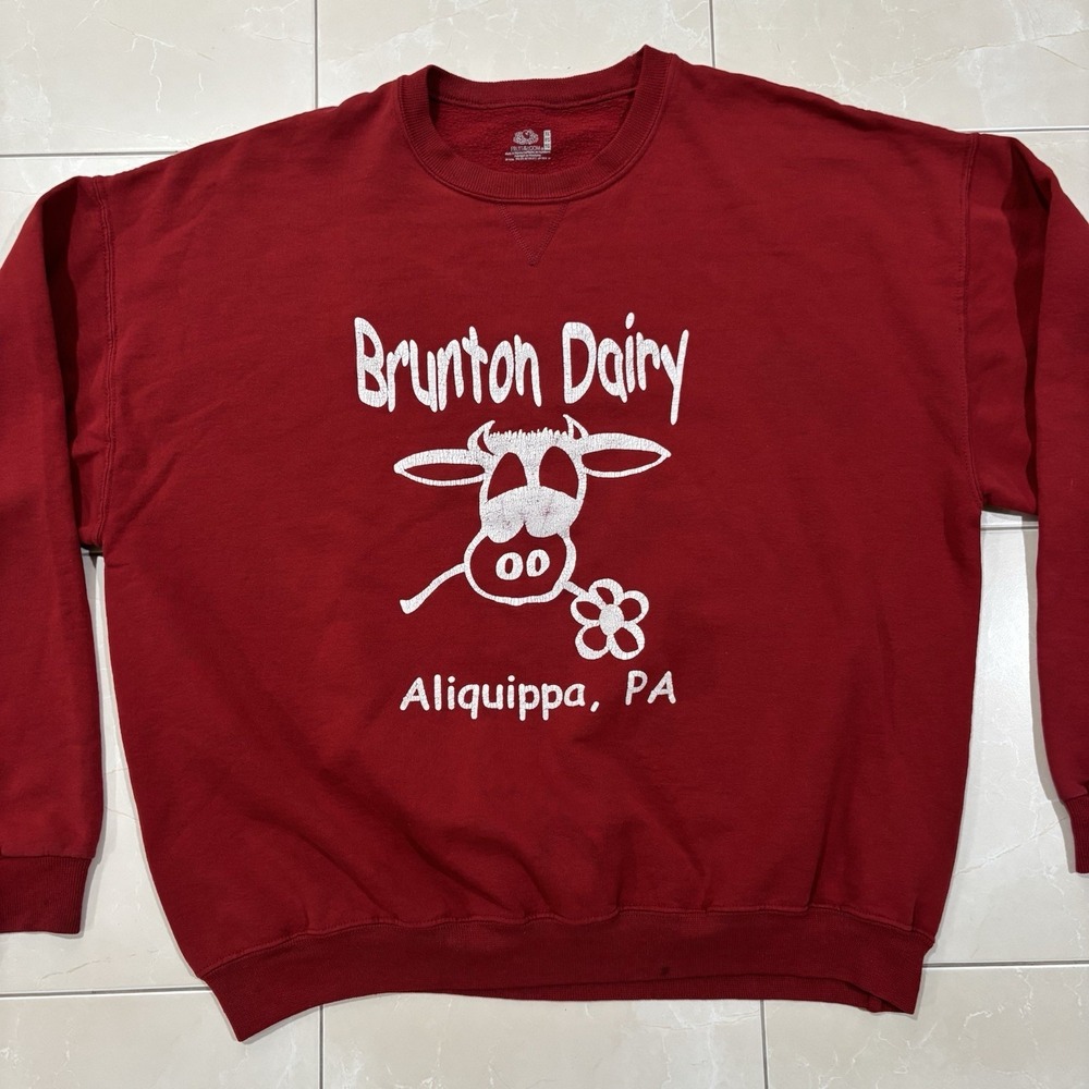 Vintage Dairy Farm Sweater Cow Animal Men's XL Sweatshirt Red Y2K Funny Comedy